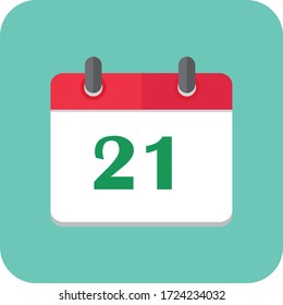 Flat calendar Icon. Calendar on the wall. Vector illustration on Green Background Eps10.