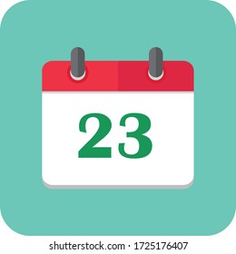 Flat calendar Icon. Calendar on the wall. Vector illustration on Green Background Eps10.