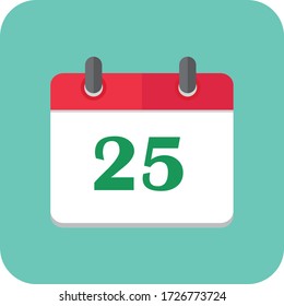 Icono de calendario plano. Calendario en la pared. Ilustración vectorial sobre fondo verde Eps10.