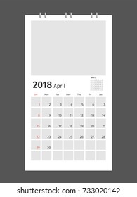 Flat calendar Icon. Calendar on the wall. Calendar flipping date time day month April 2018 simple flat. Vector illustration.