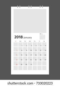 Flat calendar Icon. Calendar on the wall. Calendar flipping date time day month January 2018 simple flat. Vector illustration.