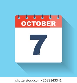 Flat calendar icon representing October 7 with subtle long shadow