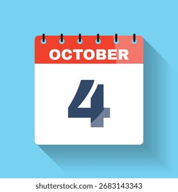 Icono de calendario plano que representa el 4 de octubre con sombra larga sutil