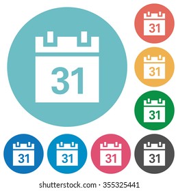 Flat calendar icon set on round color background.