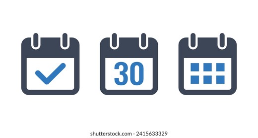 Flat calendar icon set. Vector illustration.