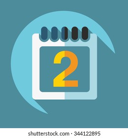 Flat Calendar Icon with Shadows on a Circular Button.