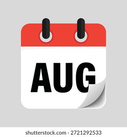 Icono de calendario plano que muestra el diseño de la fecha del mes de agosto