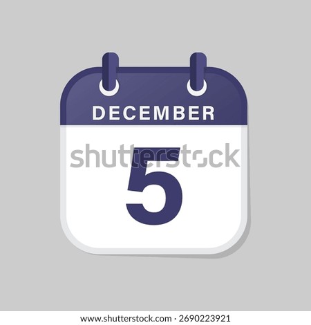 Flat calendar icon showing December fifth date in modern minimalist vector graphic design