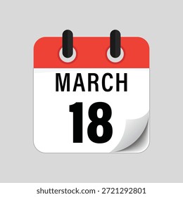 Flat calendar icon showing eighteenth of March date design