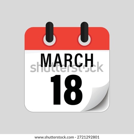 Flat calendar icon showing eighteenth of March date design