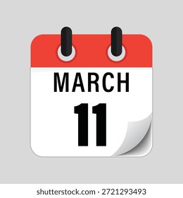 Icono de calendario plano que muestra el undécimo del diseño de la fecha de marzo
