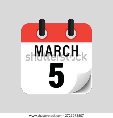 Flat calendar icon showing fifth of March date design