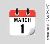 Flat calendar icon showing first of March date design