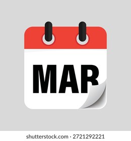 Icono de calendario plano que muestra el diseño de la fecha del mes de marzo