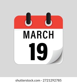 Flat calendar icon showing nineteenth of March date design