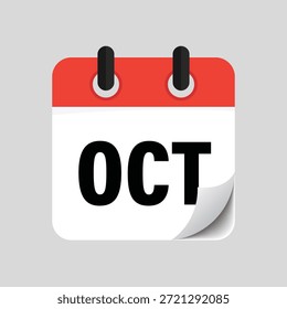 Icono de calendario plano que muestra el diseño de la fecha del mes de octubre