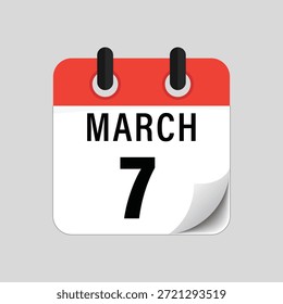 Icono de calendario plano que muestra el diseño de la fecha del séptimo de marzo