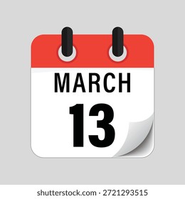 Flat calendar icon showing thirteenth of March date design