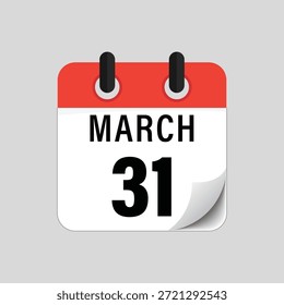 Icono de calendario plano que muestra el diseño de la fecha del 31 de marzo