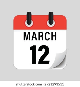 Icono de calendario plano que muestra el diseño de la fecha del doce de marzo