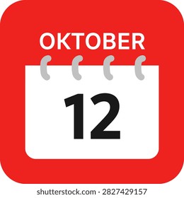 A flat calendar icon showing the twelfth day of October on a red background.
