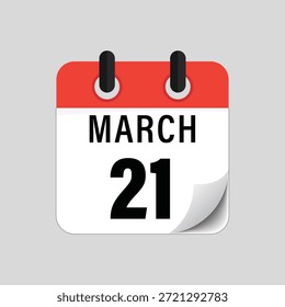 Icono de calendario plano que muestra el diseño de la fecha del veintiuno de marzo