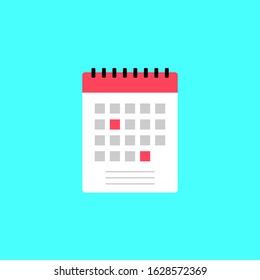 Flat calendar icon and small red box vector illustration. Concept to mark holidays, meetings, day, important activities, date, agenda and appointments. Flat modern calendar style reminder symbol.