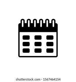 Flat calendar icon template in black flat design on white background, Calender on the wall symbol vector sign isolated on white background illustration for graphic and web design
