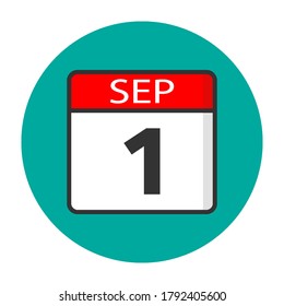 Flat calendar icon vector illustration. Simple calendar with date 1 september