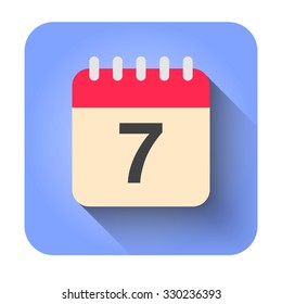 Flat calendar icon vector illustration. Simple calendar with date 7.