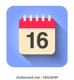 Flat calendar icon vector illustration. Simple calendar with date 16.