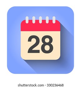 Flat calendar icon vector illustration. Simple calendar with date 28.