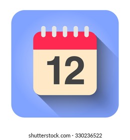 Flat calendar icon vector illustration. Simple calendar with date 12.