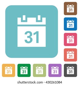Flat calendar icons on rounded square color backgrounds.