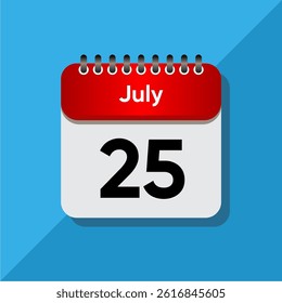 Flat Calendar Illustration – July Day Icon with Time Concept