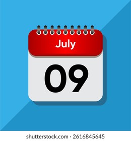 Flat Calendar Illustration – July Day Icon with Time Concept