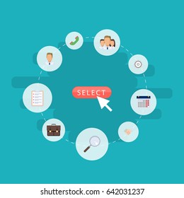 Flat Calendar, Magnifier, Task List And Other Vector Elements. Set Of Business Flat Symbols Also Includes Case, Group, Businessman Objects.