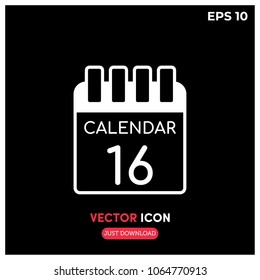 Flat Calendar Vector Icon Symbol Illustration For Website And Mobile App Isolated On Black Backround.Ui/Ux