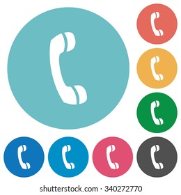 Flat call icon set on round color background. Light color theme.