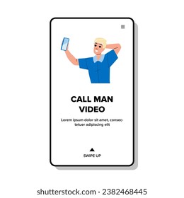 flat call man video vector. zoom event, cam conference, meeting business flat call man video web flat cartoon illustration