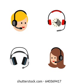 Flat Call Set Of Earphone, Headphone, Call Center And Other Vector Objects. Also Includes Headset, Center, Earphone Elements.