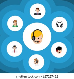 Flat Call Set Of Help, Operator, Hotline And Other Vector Objects. Also Includes Service, Secretary, Operator Elements.
