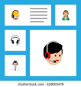 Flat Call Set Of Secretary, Call Center, Earphone And Other Vector Objects. Also Includes Center, Call, Help Elements.