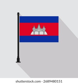 Polo da bandeira do retângulo plano do Camboja em cores oficiais