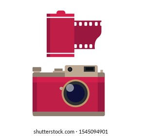 flat camera film roll and retro camera illustration