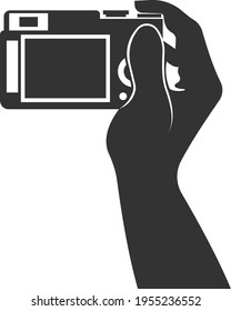 Flat camera icon in hand. Image phone is designed for designing and developing websites and applications. Vector illustration isolated on a white background. Logo illustration.
