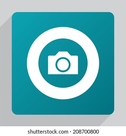 flat camera icon, white on green background 