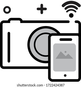 flat camera with smart phone photo wifi icon. Modern simple snapshot photography sign. trendy symbol for website design, mobile app, Logo.