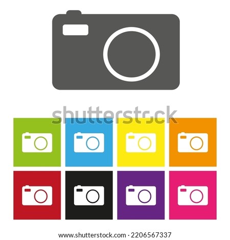 Flat cameras colored squares set. Digital data. Vector illustration. Stock image.