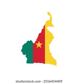 Flat Cameroon outline map with national flag. Cameroon map isolated on white background. Vector illustration map
